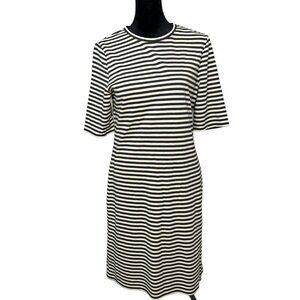 Tibi Size M Dress Striped Crew Neck Short Sleeve Mini Pullover Black Cream